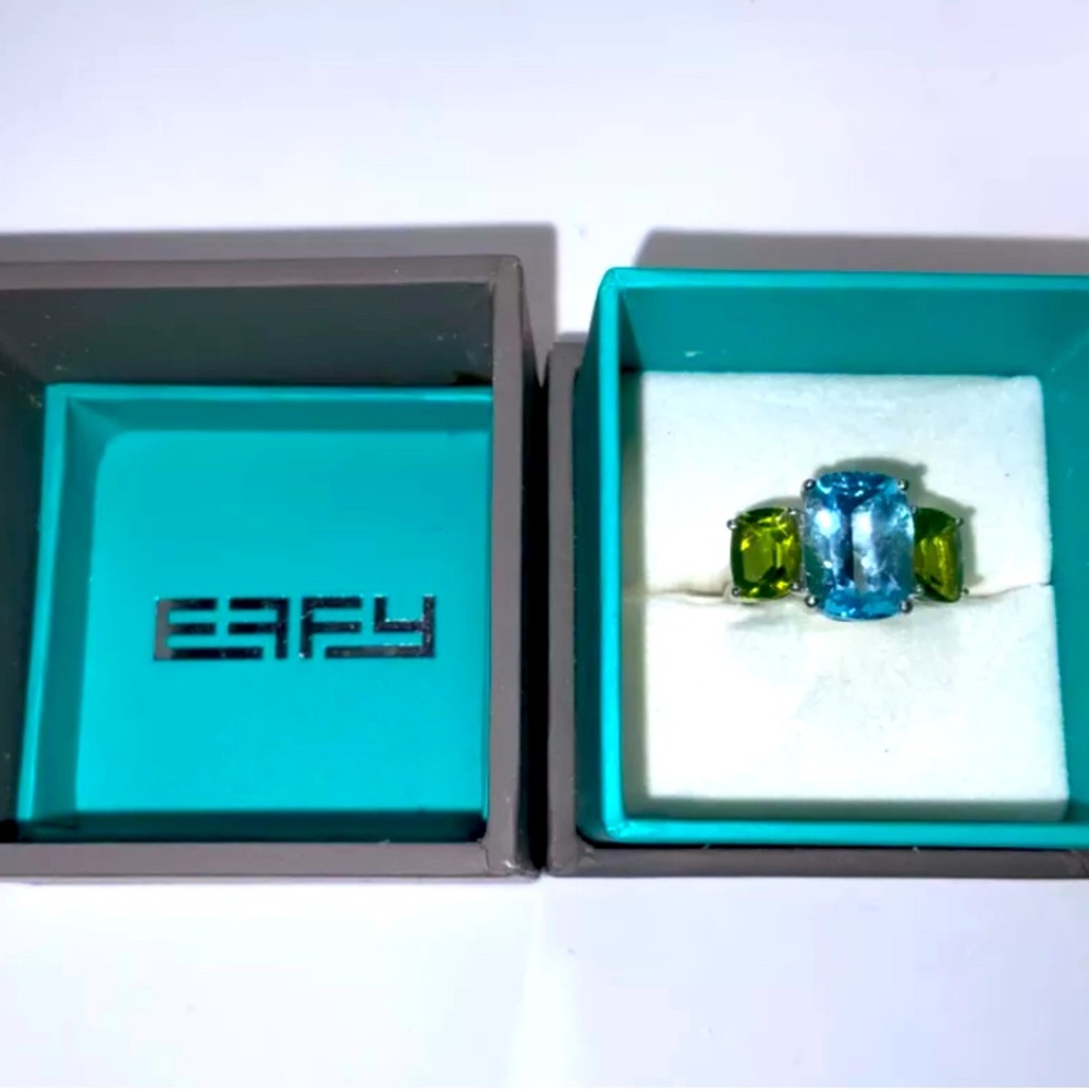 🩵💚🩵 EFFY 3 Stone White Gold 18K Blue
Topaz & Peridot Ring Size 6.5